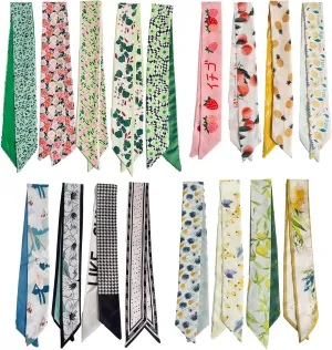 QTMY 17 Pack Purse Scarf for Bags Silk Head Scarf for Hair Handbag Women Scarfs Band Hair Neck Scarves Fashion