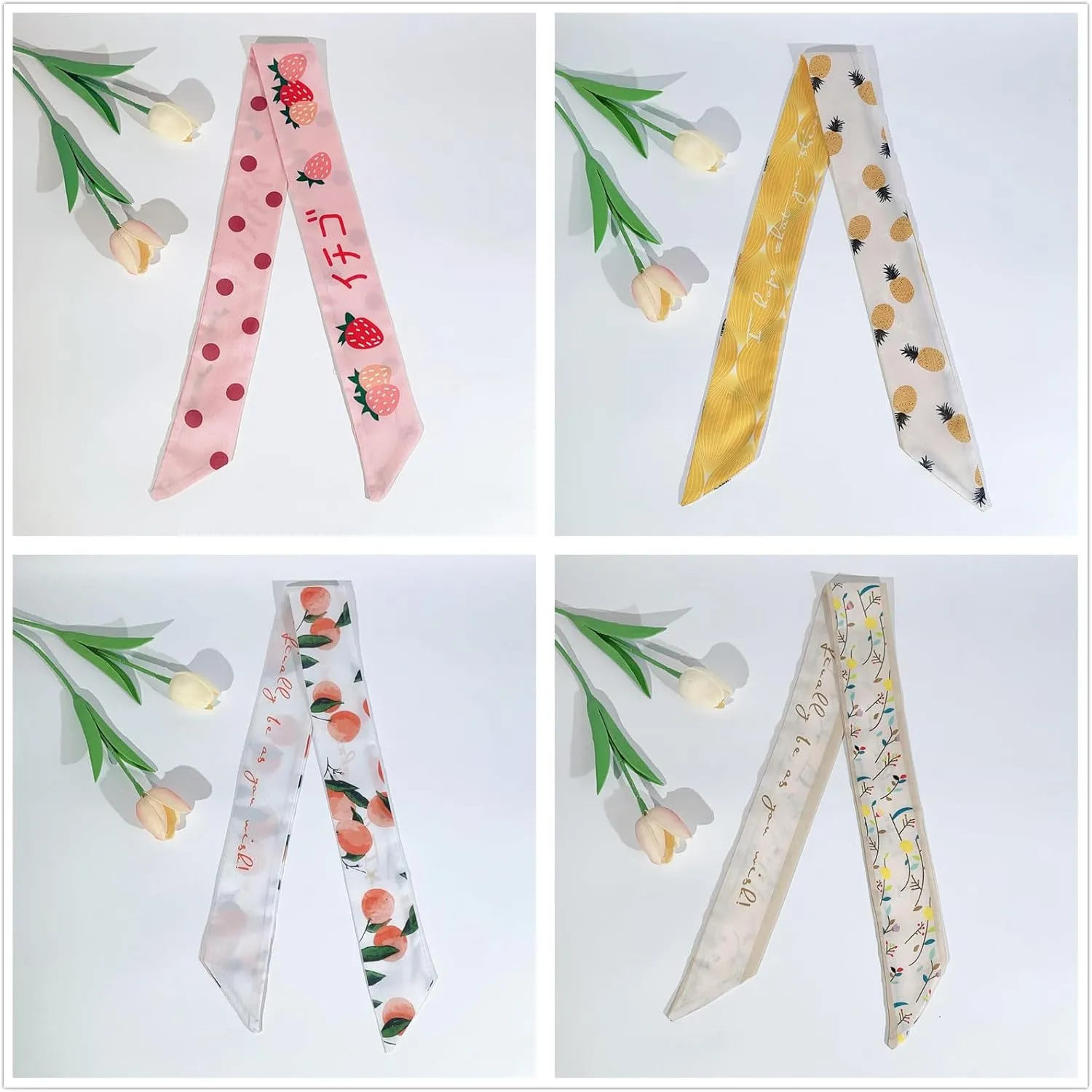 QTMY 17 Pack Purse Scarf for Bags Silk Head Scarf for Hair Handbag Women Scarfs Band Hair Neck Scarves Fashion
