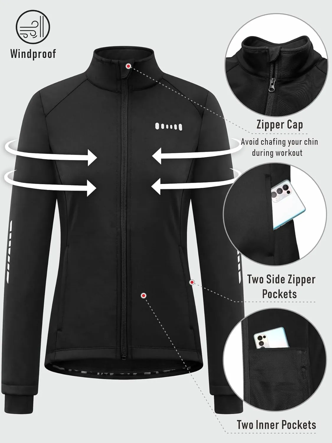 qualidyne Women's Cycling Jacket Windproof Thermal Winter Running Cold Weather Bicycle Biking Jacket Softshell Warm