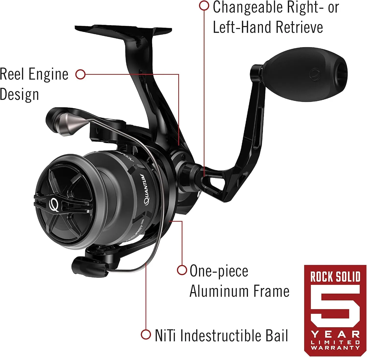 Quantum Accurist Spinning Fishing Reel, Changeable Right- or Left-Hand Retrieve, Oversized Non-Slip Handle Knob and Continuous Anti-Reverse Clutch