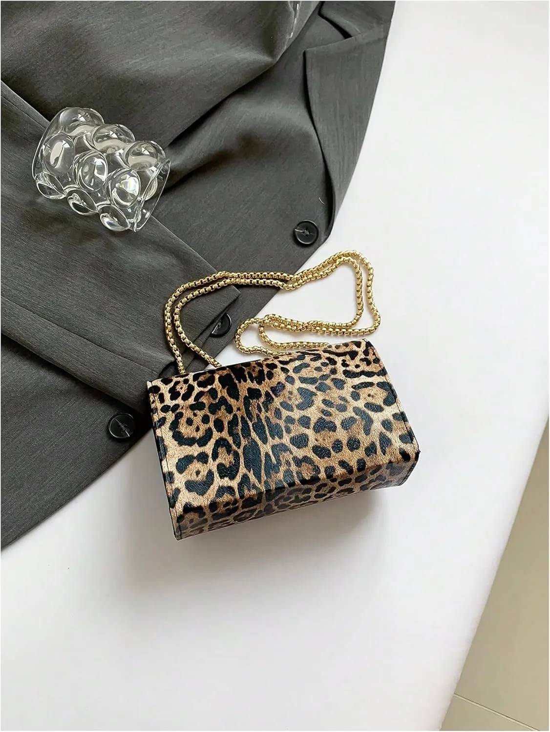 QWINEE Women's Leopard Purse Cheetah Print Purses Y2k Evening Chain Shoulder Bag Clutch