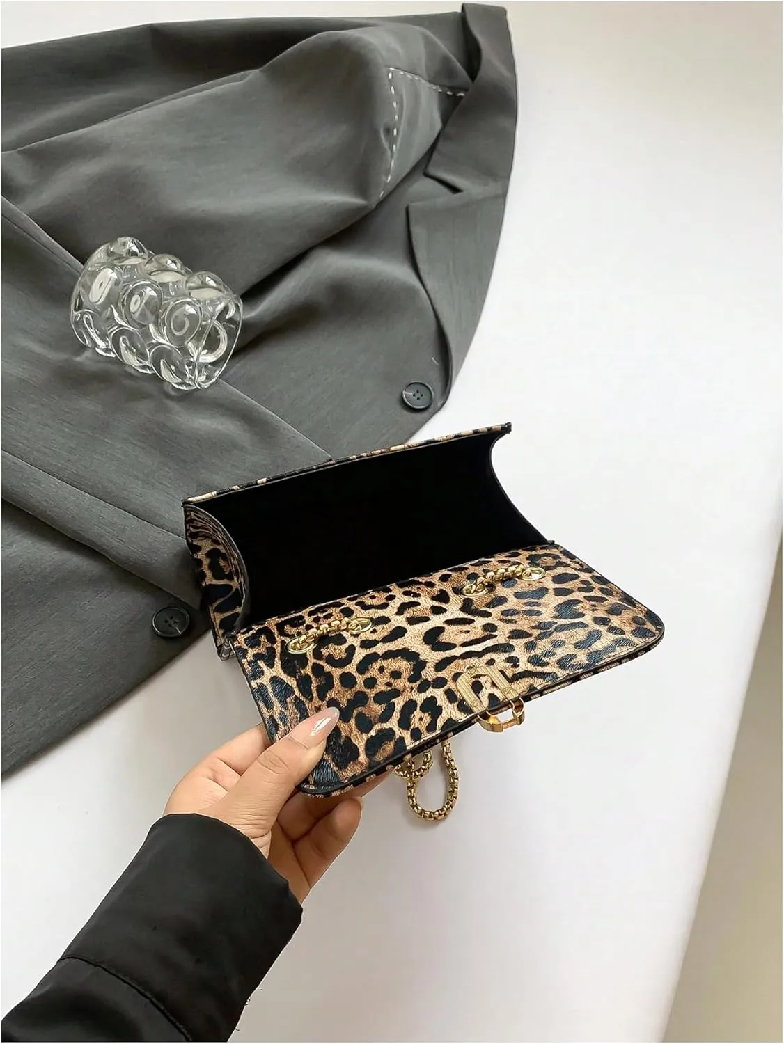 QWINEE Women's Leopard Purse Cheetah Print Purses Y2k Evening Chain Shoulder Bag Clutch