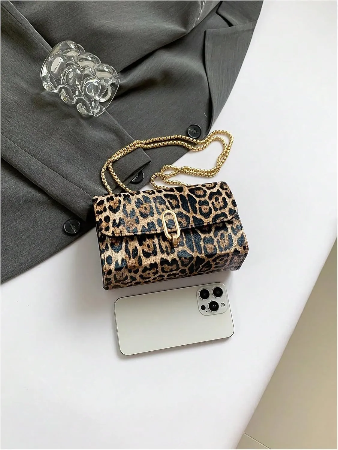 QWINEE Women's Leopard Purse Cheetah Print Purses Y2k Evening Chain Shoulder Bag Clutch