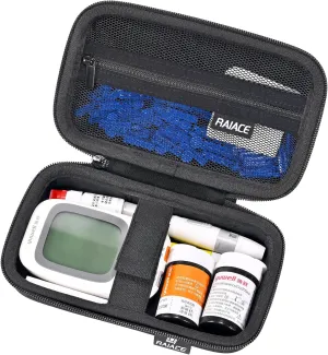 RAIACE Diabetic Supplies Hard Storage Case, Carrying Case with mesh pocket fit for Glucose Meter, Insulin Pen, Glucose Monitor, Blood Sugar Test Strips,Lancets. (Case Only)- Black