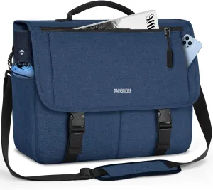 RAINSMORE Messenger Bag for Men Messenger Bag 15.6 Inch Water Resistant Laptop Bag Casual Satchel Bags for Men Large College Computer Bag Office Work Briefcase Fashion Crossbody Shoulder Handbag, Blue