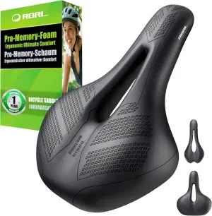 RBRL Bike Seat – Comfortable, Wide Pro-Memory Foam Bike Seat Cushion with Double Shock Absorption, Waterproof Bicycle Saddle, Exercise Bike Seat for BMX, MTB & Road