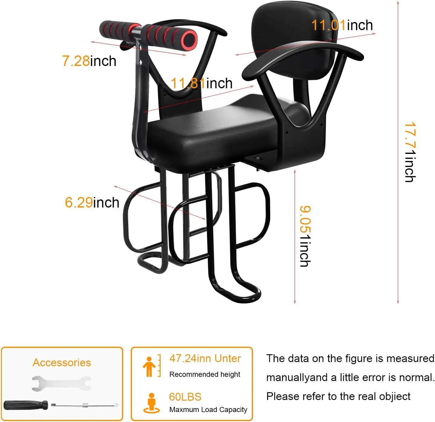 Rear Child Bike Seat with Thick Backrest, Rear Child Bicycle Seat Design for Children Aged 2 to 8 Years Old, One Size (Black-a)
