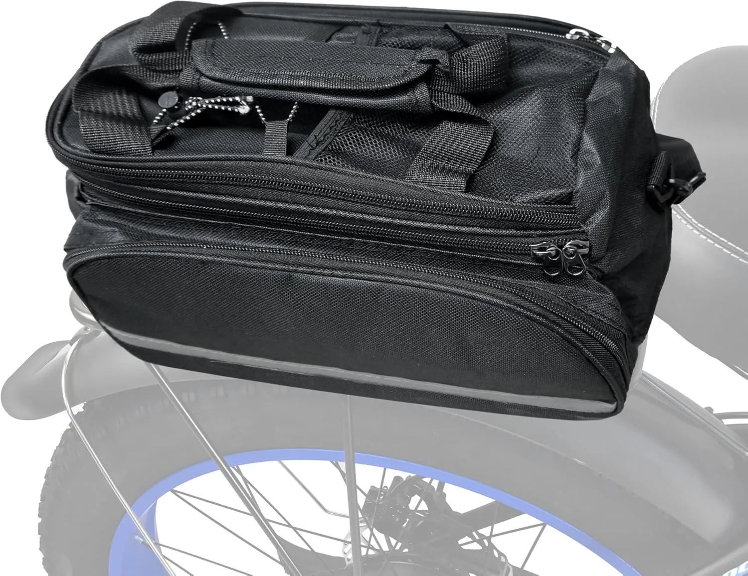 Rear Electric Bike Rack Bag with Waterproof Rain Cover Carrier Backseat 13LStorage Luggage Saddle E Bike Bag Cycling Pannier Trunk Carrier with Reflector&Adjustable Cord for E-Bike Commuter