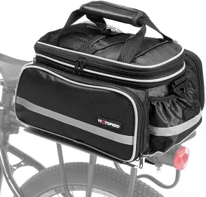 Rear Seat Trunk Bag, Waterproof Multi Function Bicycle Panniers Bike Rear Bag Carrying Luggage Package Rack Panniers with Rainproof Cover (Black)