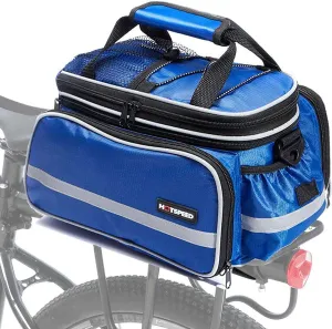 Rear Seat Trunk Bag, Waterproof Multi Function Bicycle Panniers Bike Rear Bag Carrying Luggage Package Rack Panniers with Rainproof Cover (Blue or Red Random to Ship)