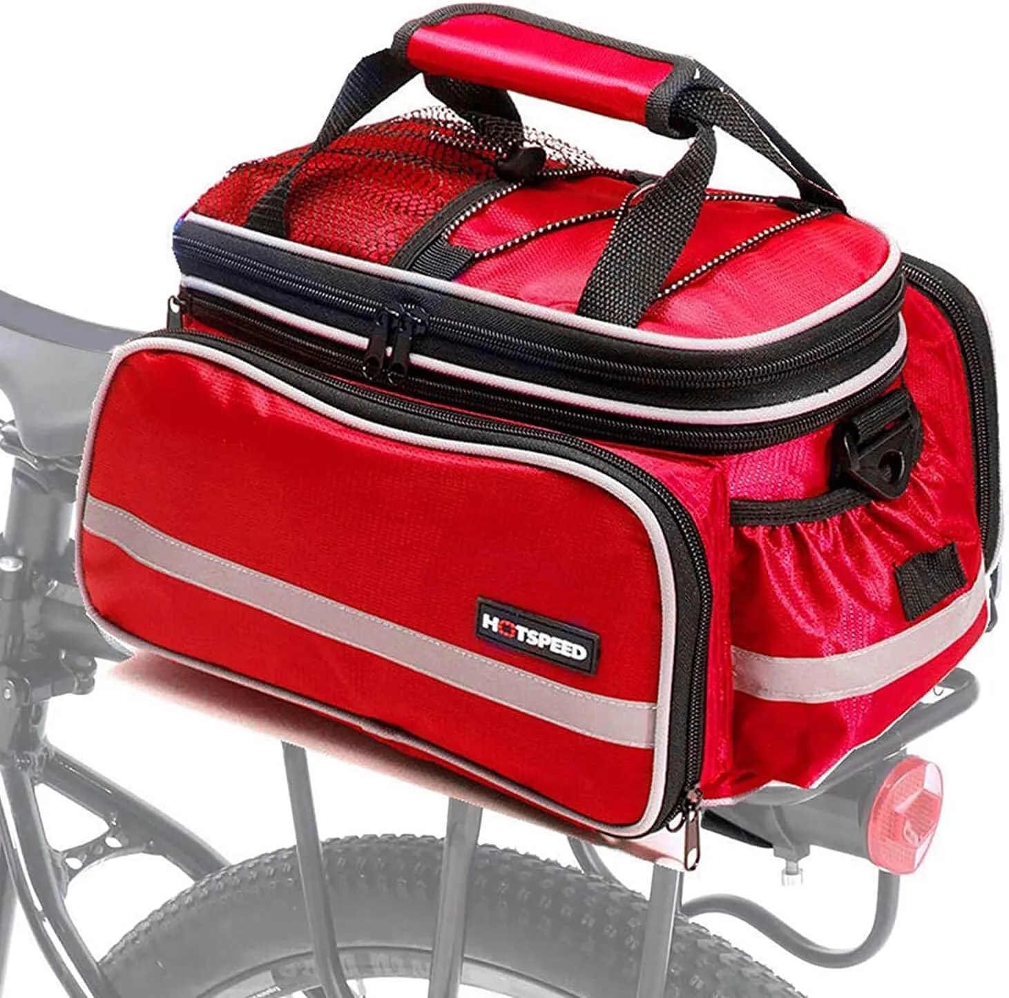 Rear Seat Trunk Bag, Waterproof Multi Function Bicycle Panniers Bike Rear Bag Carrying Luggage Package Rack Panniers with Rainproof Cover (Red)