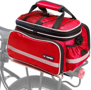 Rear Seat Trunk Bag, Waterproof Multi Function Bicycle Panniers Bike Rear Bag Carrying Luggage Package Rack Panniers with Rainproof Cover (Red)