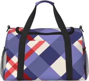 Red And Purple Plaid Travel Duffel Bag Large Foldable Waterproof Overnight Bag For Beach Swim Bags Pool Sports Gym