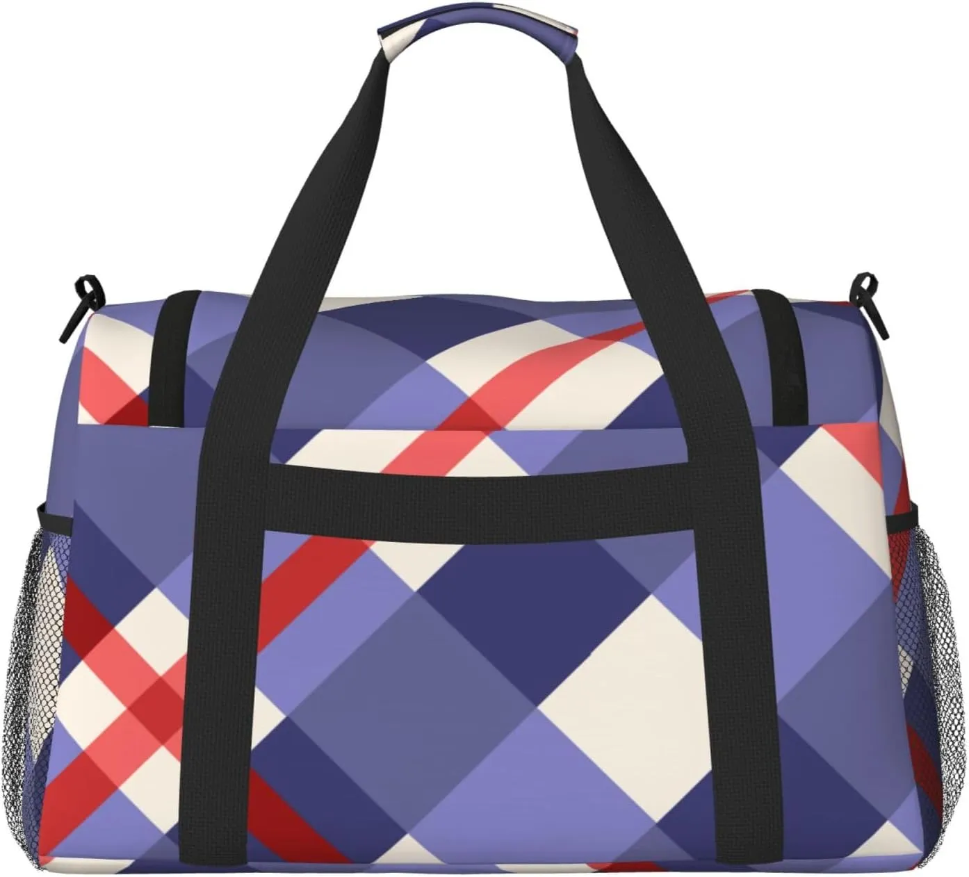 Red And Purple Plaid Travel Duffel Bag Large Foldable Waterproof Overnight Bag For Beach Swim Bags Pool Sports Gym