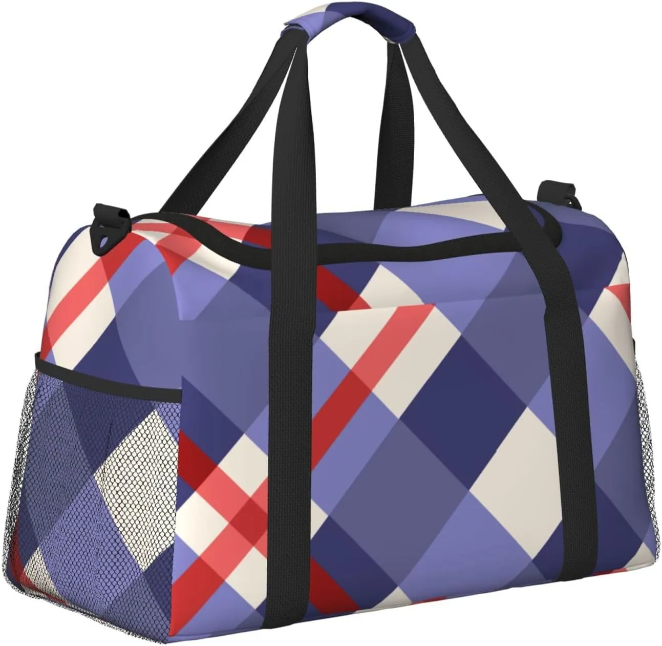 Red And Purple Plaid Travel Duffel Bag Large Foldable Waterproof Overnight Bag For Beach Swim Bags Pool Sports Gym