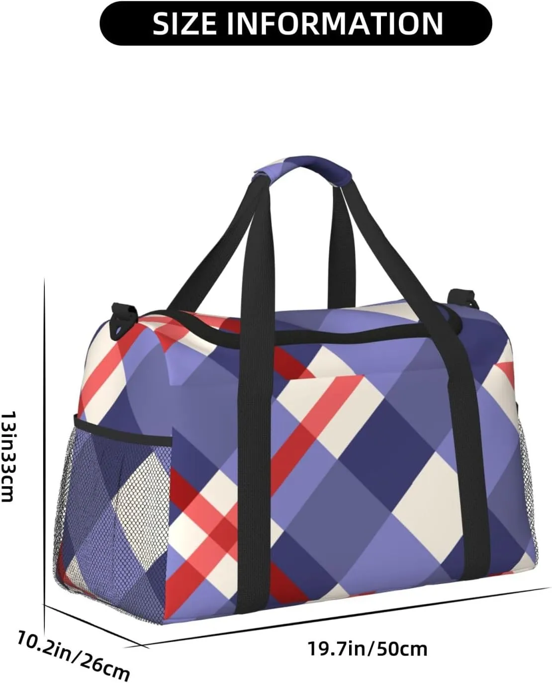 Red And Purple Plaid Travel Duffel Bag Large Foldable Waterproof Overnight Bag For Beach Swim Bags Pool Sports Gym