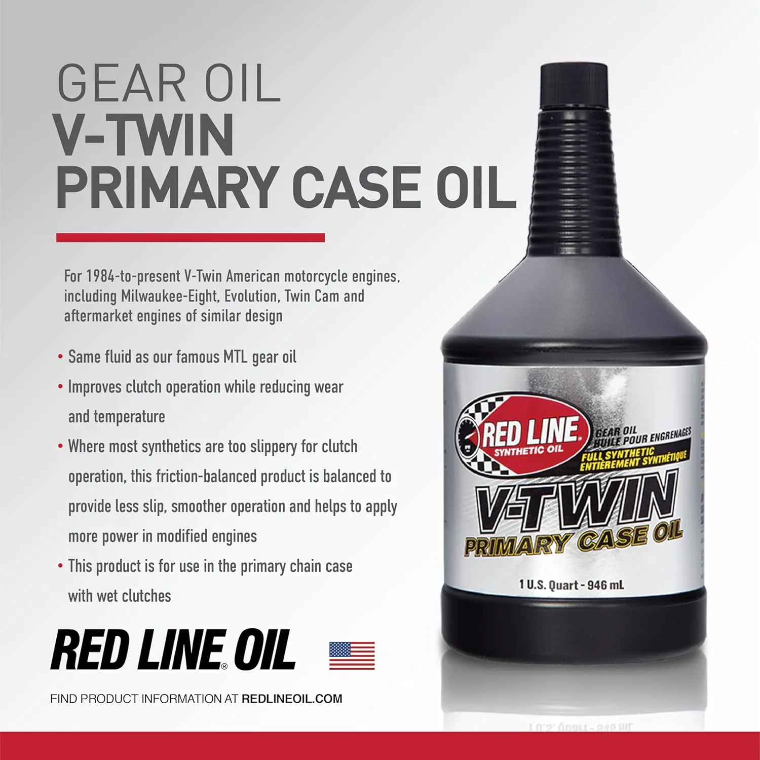 Red Line 42904 V-Twin Primary Case Oil, for use with UTVs, ATVs and Sportbikes - 1 Quart