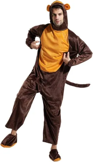 ReneeCho Adult Monkey Costume Men's Animal Halloween Costume Animal Jumpsuit Cartoon Pajama