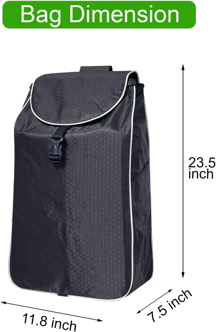 Replacement Bag for Shopping Cart - Waterproof Trolley Bags, 31L (Black)