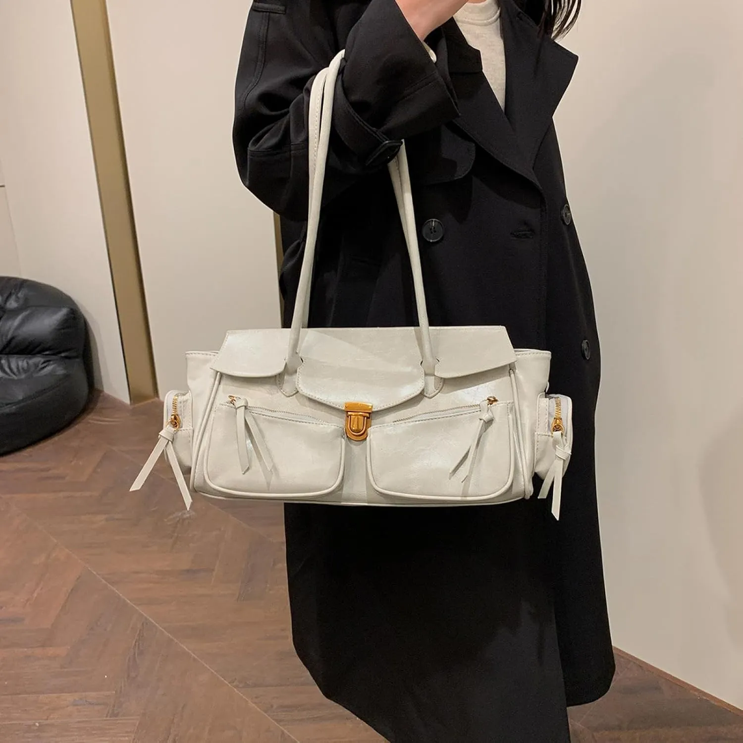 Retro Large Capacity Multi-functional Tote Bag Y2k Women's Shoulder Bag with Multiple Pockets Aesthetic Cool Punk Hobo Walle