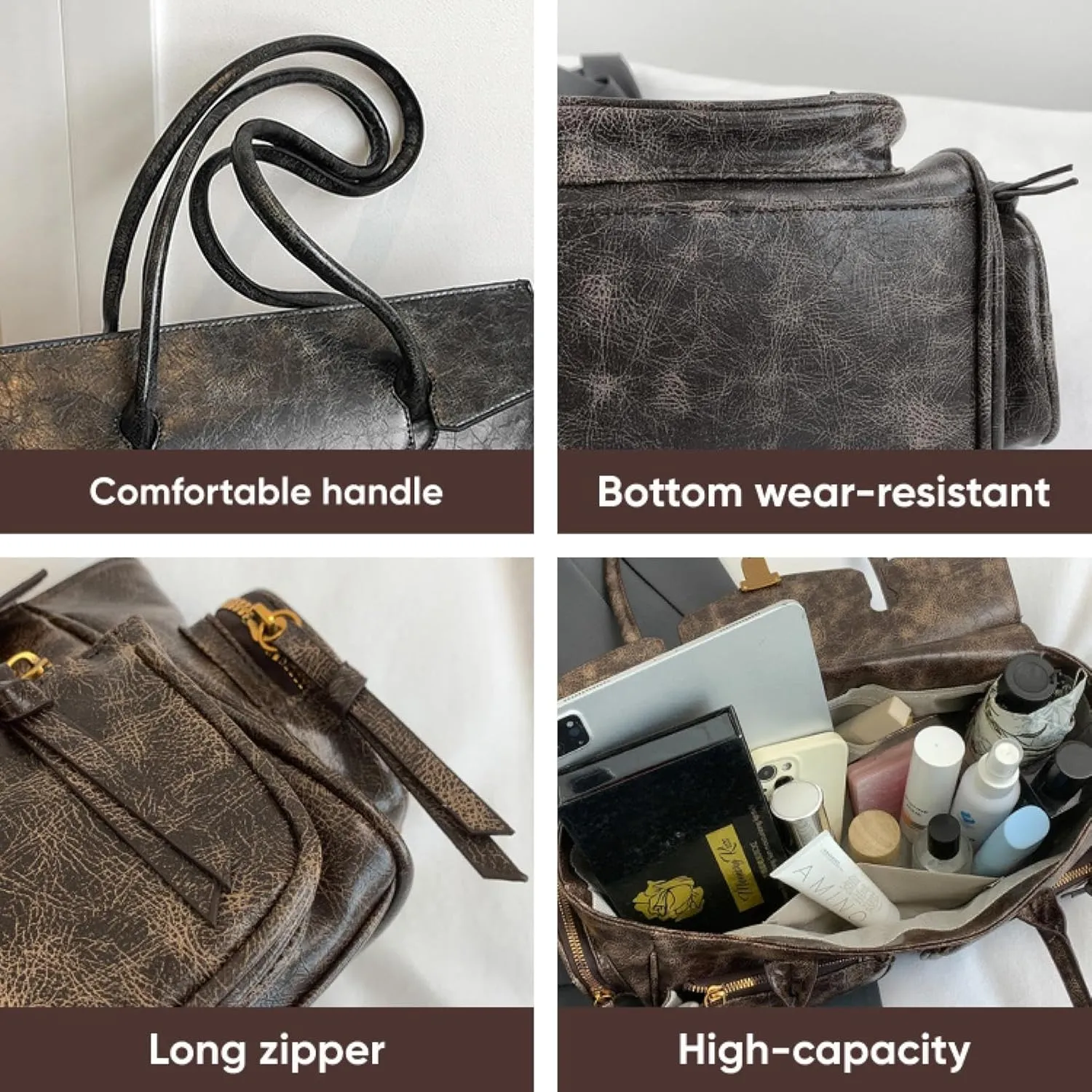 Retro Large Capacity Multi-functional Tote Bag Y2k Women's Shoulder Bag with Multiple Pockets Aesthetic Cool Punk Hobo Walle