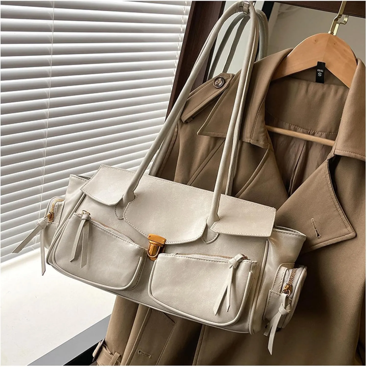 Retro Large Capacity Multi-functional Tote Bag Y2k Women's Shoulder Bag with Multiple Pockets Aesthetic Cool Punk Hobo Walle