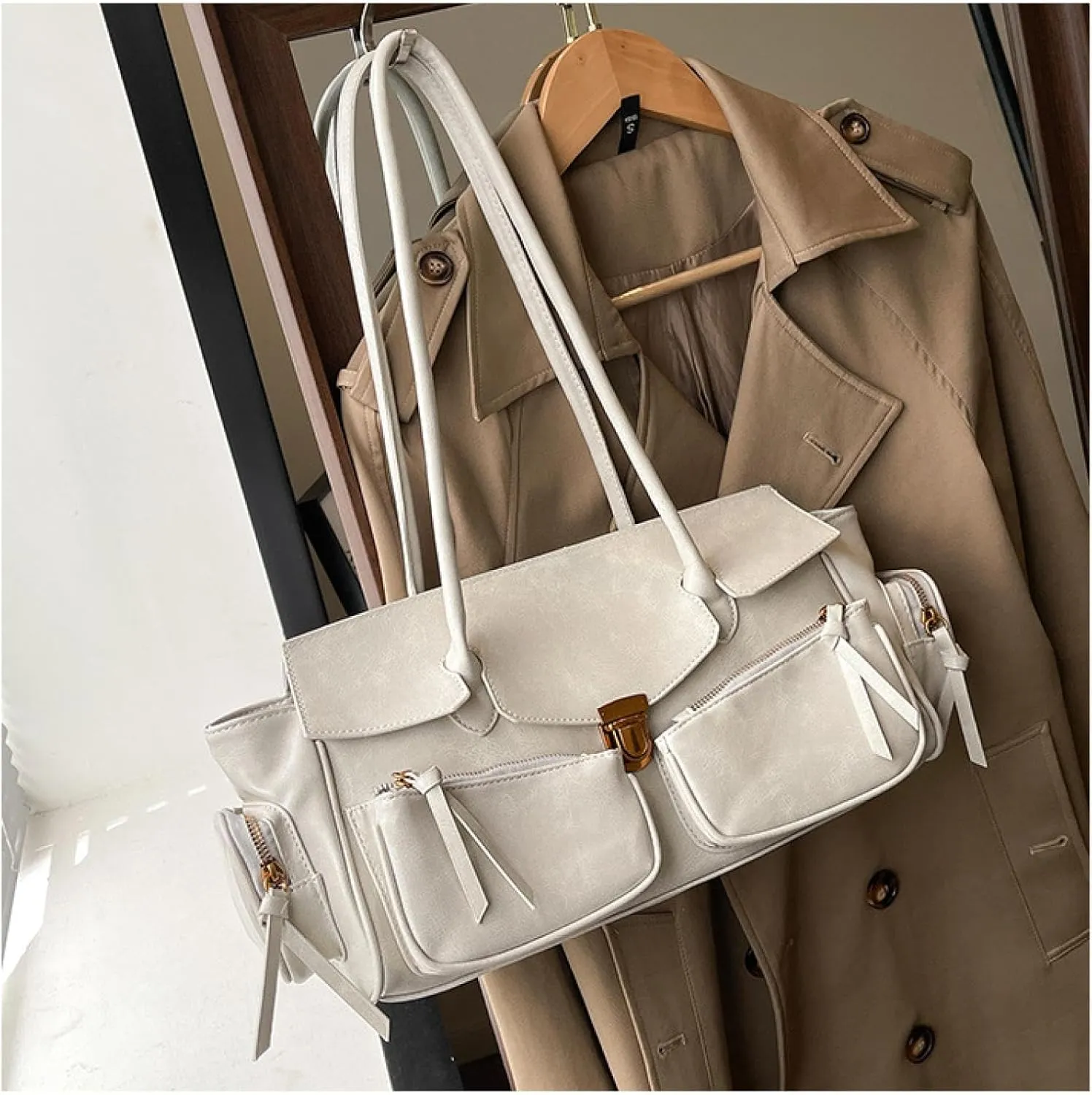 Retro Large Capacity Multi-functional Tote Bag Y2k Women's Shoulder Bag with Multiple Pockets Aesthetic Cool Punk Hobo Walle