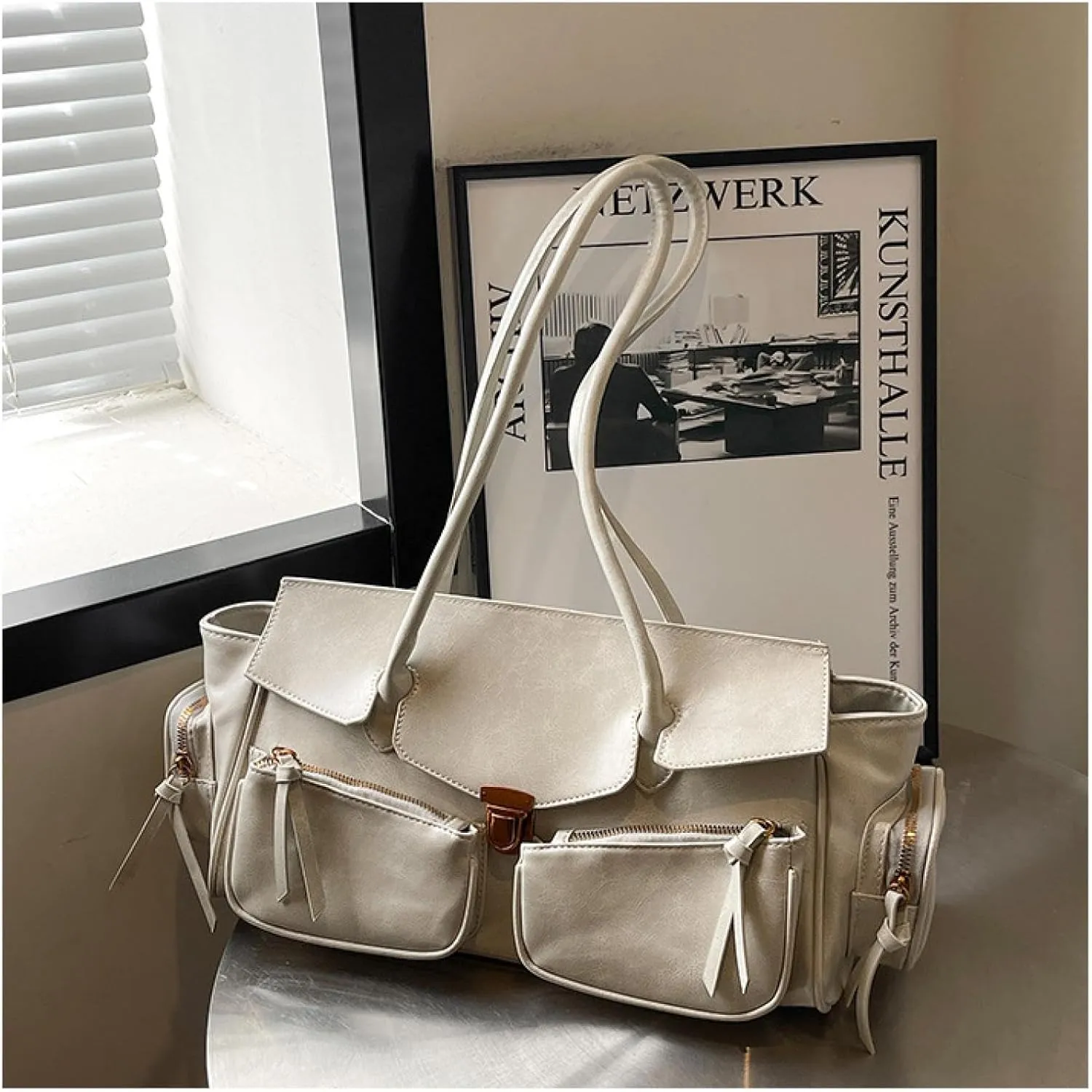 Retro Large Capacity Multi-functional Tote Bag Y2k Women's Shoulder Bag with Multiple Pockets Aesthetic Cool Punk Hobo Walle