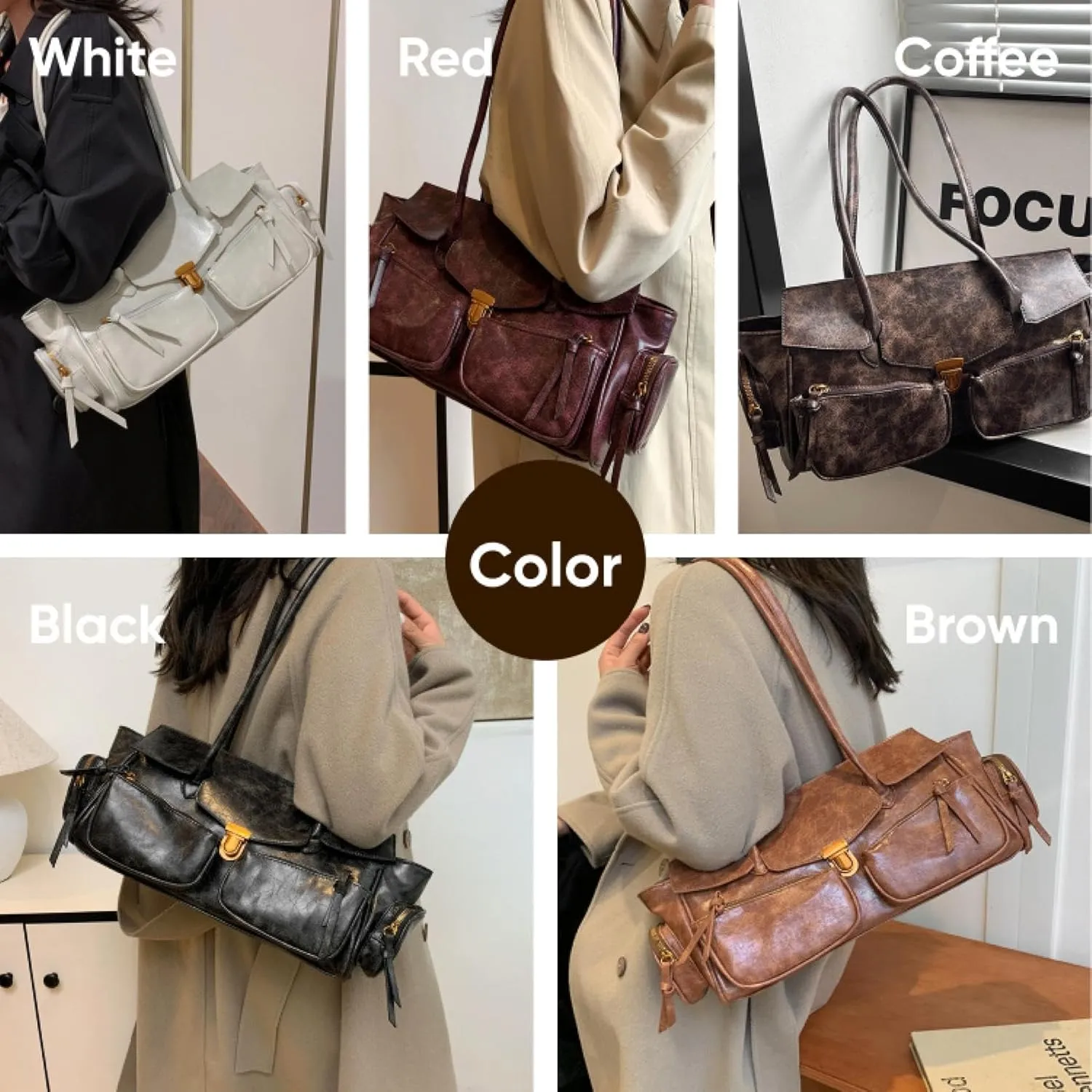 Retro Large Capacity Multi-functional Tote Bag Y2k Women's Shoulder Bag with Multiple Pockets Aesthetic Cool Punk Hobo Walle