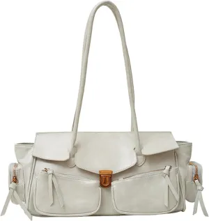 Retro Large Capacity Multi-functional Tote Bag Y2k Women's Shoulder Bag with Multiple Pockets Aesthetic Cool Punk Hobo Walle