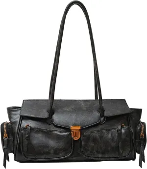 Retro Large Capacity Multi-functional Tote Bag Y2k Women's Shoulder Bag with Multiple Pockets Aesthetic Cool Punk Hobo Walle