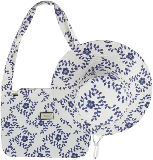 Reversible Bucket Hat Beach Bag Set Printed Wide Brim UV Protection Foldable Sun Hat Handbag Shoulder Bag Set for Travel