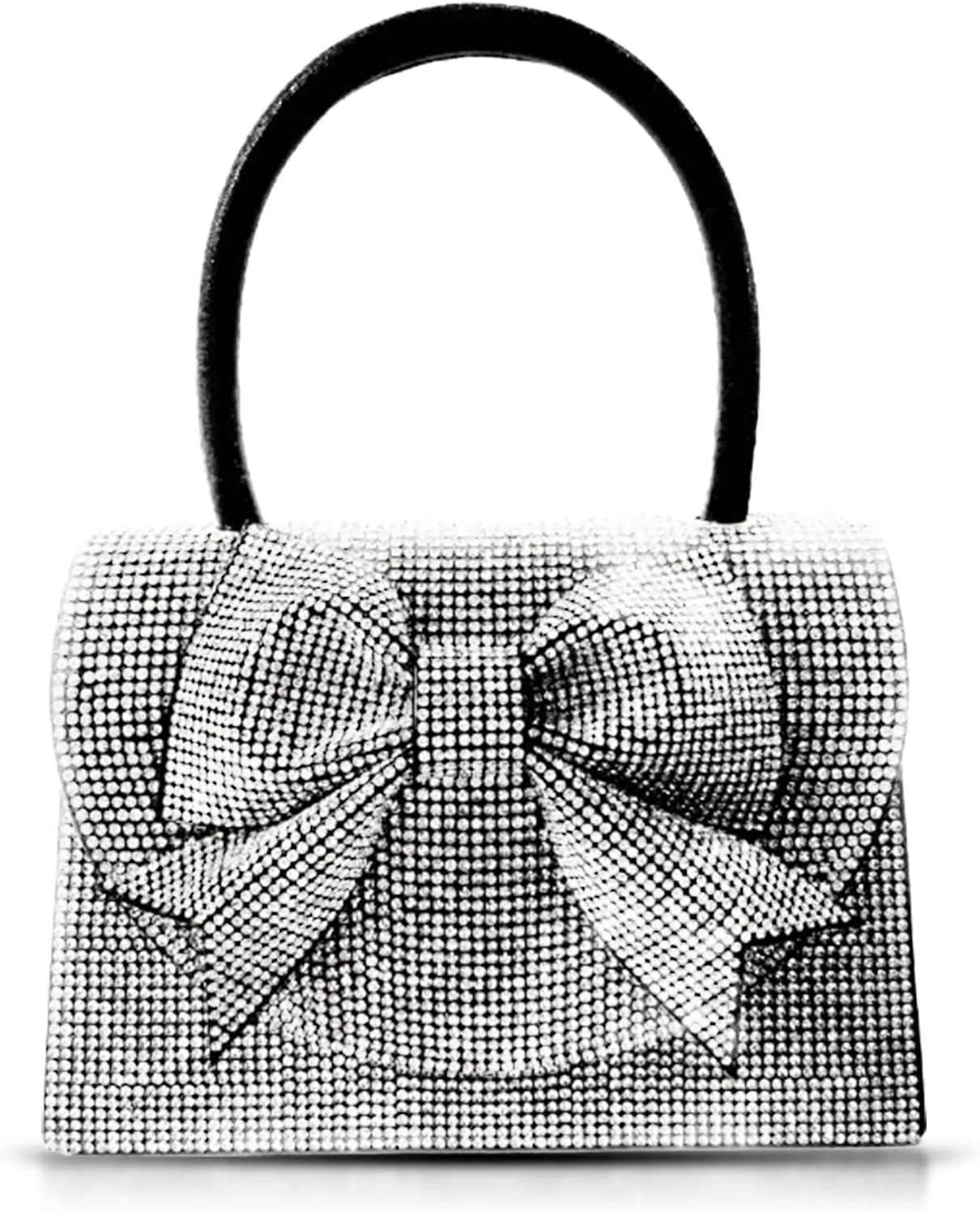 Rhinestone Evening Bag, Handbag for Women, Small Tote Bag, Silver Bow Tie Crossbody Bag for Wedding, Prom, Parties