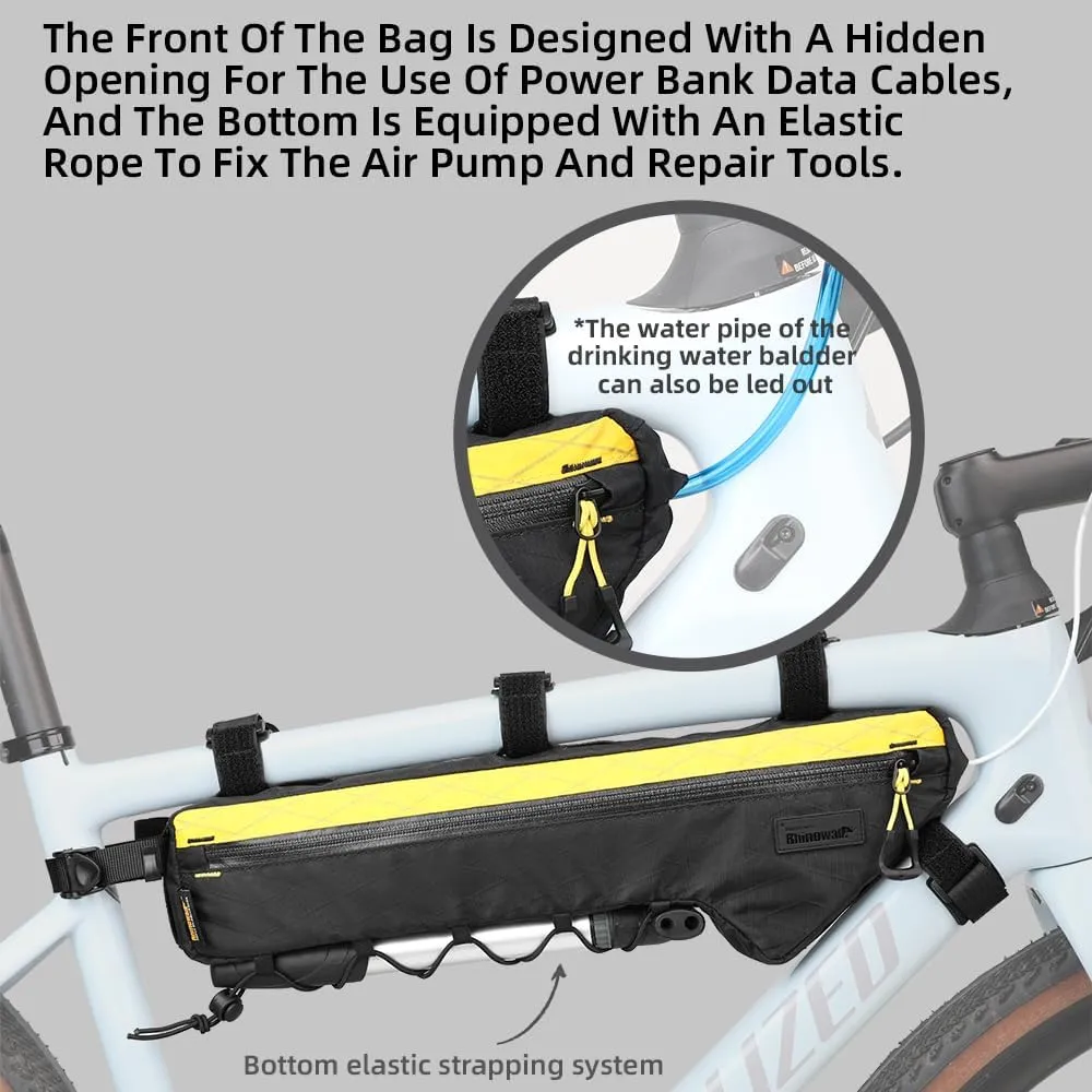 Rhinowalk Bicycle Front Frame Bag Bike Under Top Tube Triangle Bag Lightweight Extra Long 2.4L Touring Pack Cycling Nylon Pouch for Mountain Road Bike(Black)