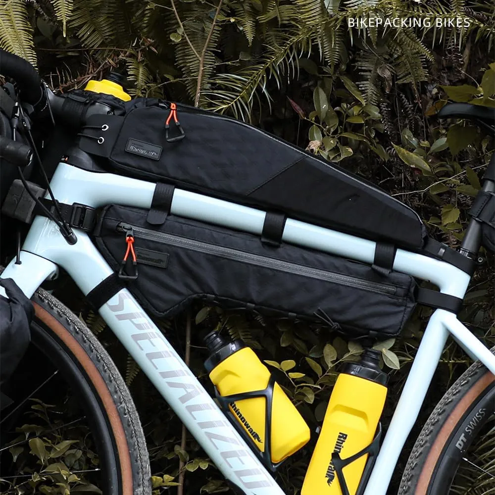 Rhinowalk Bicycle Front Frame Bag Bike Under Top Tube Triangle Bag Lightweight Extra Long 2.4L Touring Pack Cycling Nylon Pouch for Mountain Road Bike(Black)