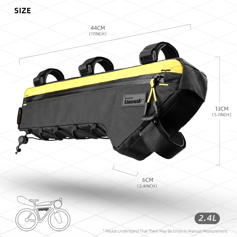 Rhinowalk Bicycle Front Frame Bag Bike Under Top Tube Triangle Bag Lightweight Extra Long 2.4L Touring Pack Cycling Nylon Pouch for Mountain Road Bike(Black)