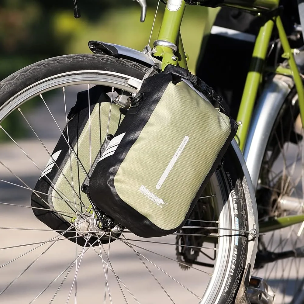 Rhinowalk Bike Front Pannier Bag Fork Bag Waterproof Bicycle Rack Bag Shoulder Bag for E-Scooter Mountain Bike Accessories -Army Green, 6L