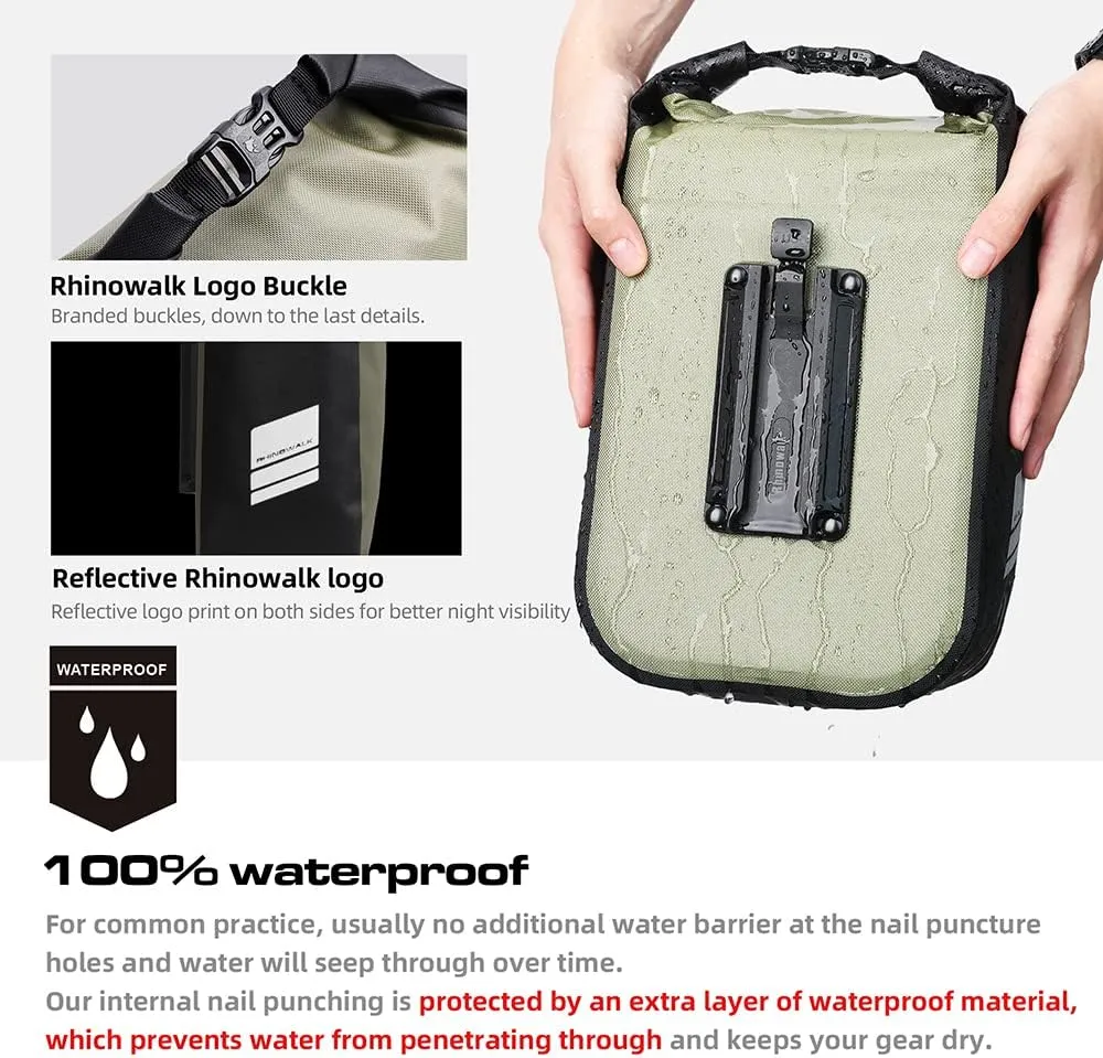 Rhinowalk Bike Front Pannier Bag Fork Bag Waterproof Bicycle Rack Bag Shoulder Bag for E-Scooter Mountain Bike Accessories -Army Green, 6L
