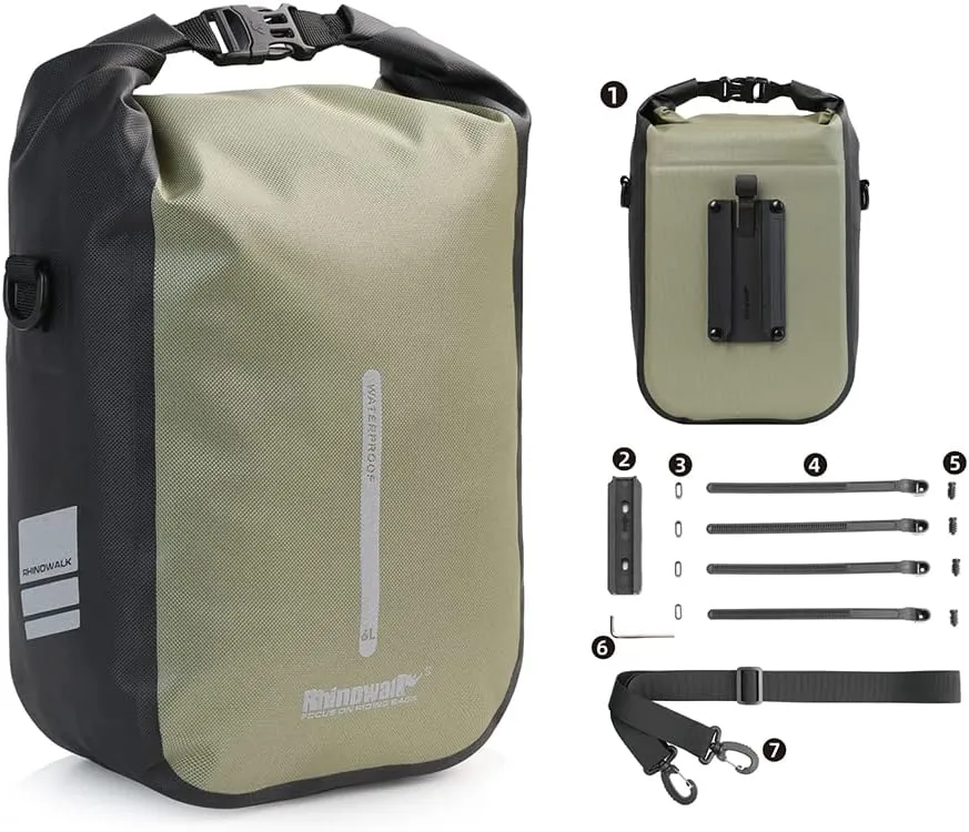 Rhinowalk Bike Front Pannier Bag Fork Bag Waterproof Bicycle Rack Bag Shoulder Bag for E-Scooter Mountain Bike Accessories -Army Green, 6L