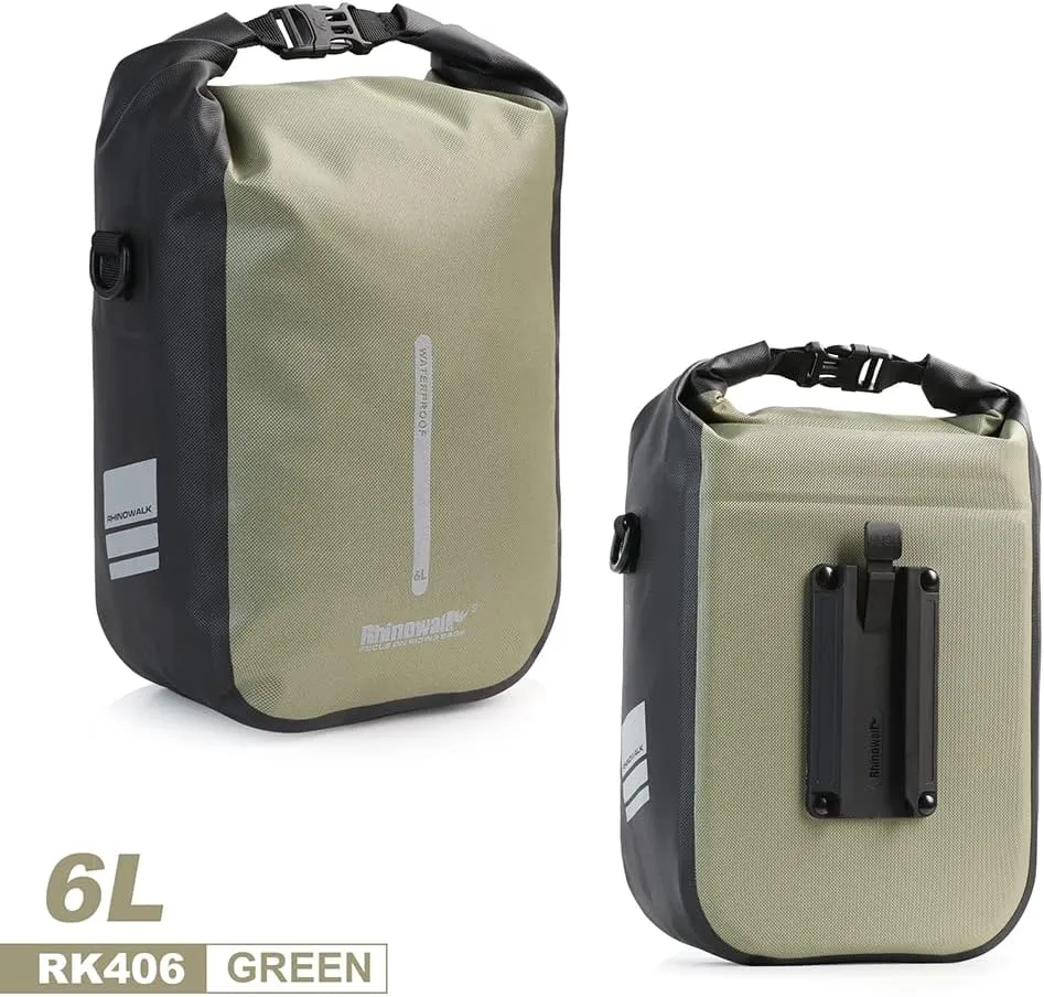 Rhinowalk Bike Front Pannier Bag Fork Bag Waterproof Bicycle Rack Bag Shoulder Bag for E-Scooter Mountain Bike Accessories -Army Green, 6L