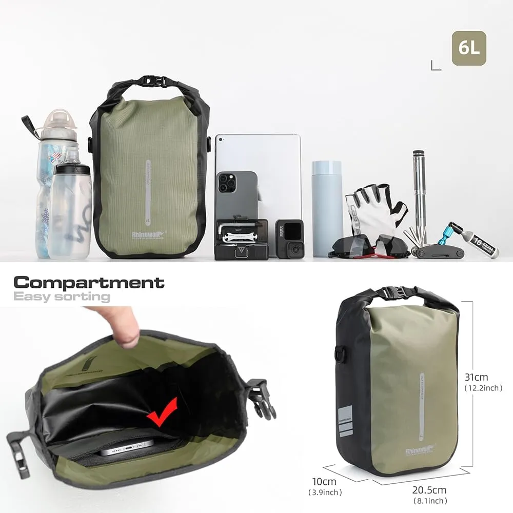 Rhinowalk Bike Front Pannier Bag Fork Bag Waterproof Bicycle Rack Bag Shoulder Bag for E-Scooter Mountain Bike Accessories -Army Green, 6L