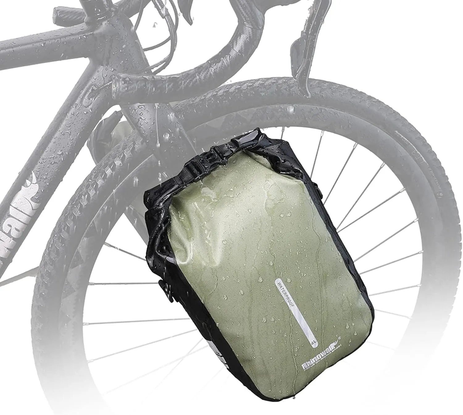 Rhinowalk Bike Front Pannier Bag Fork Bag Waterproof Bicycle Rack Bag Shoulder Bag for E-Scooter Mountain Bike Accessories -Army Green, 6L