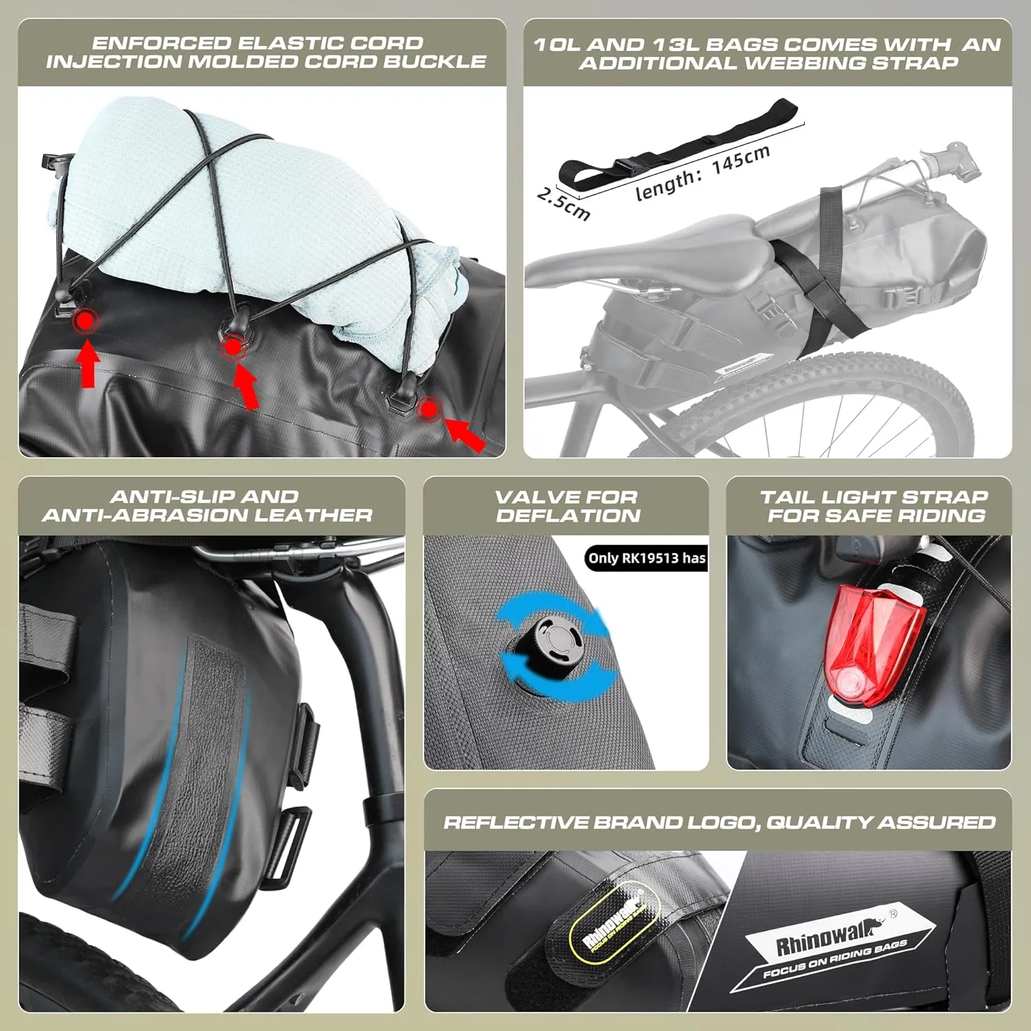 Rhinowalk Bike Saddle Bag Waterproof Bicycle Bag Cycling Seat Bag Mountain Road Portable Storage Bag, 13L