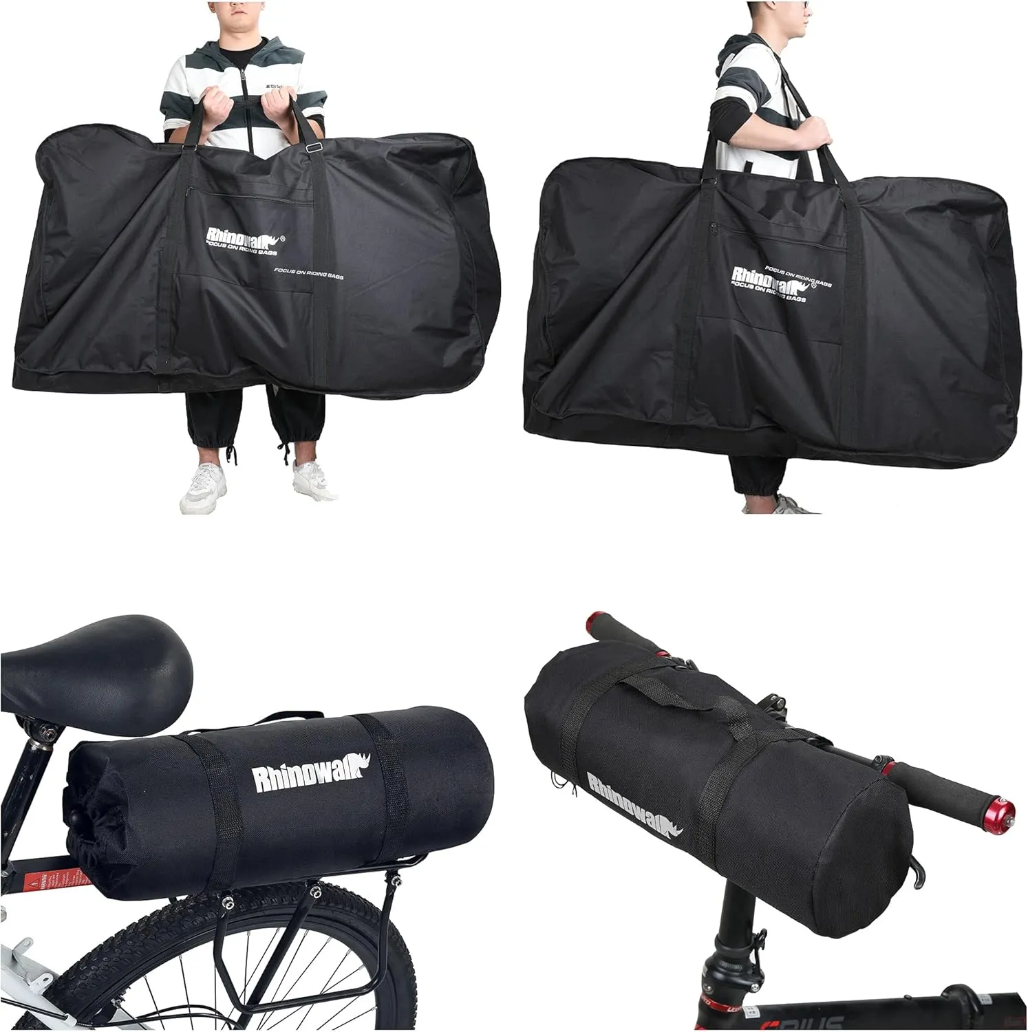 Rhinowalk Bike Transport Bag for 26 Inch Wheel Size Mountain Road Bikes - Waterproof Bicycle Travel Case Foldable Carrier Bag for Train Air Travel (Black)