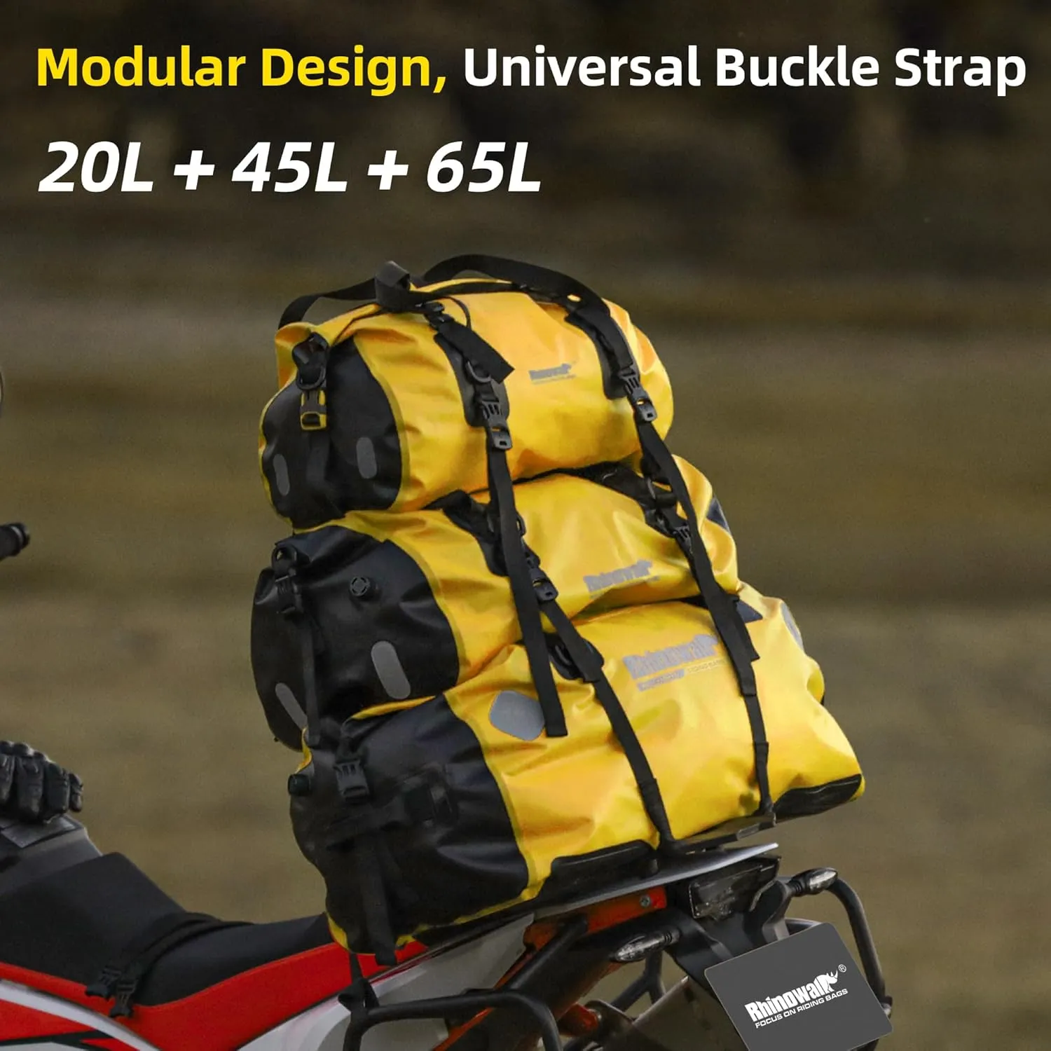 Rhinowalk Motorcycle Dry Bag 65L Waterproof Duffle Dry Bag Motorcycle Travel Luggage with Large Storage Space for Camping, Boating, Bycycle, Motorbike-Yellow