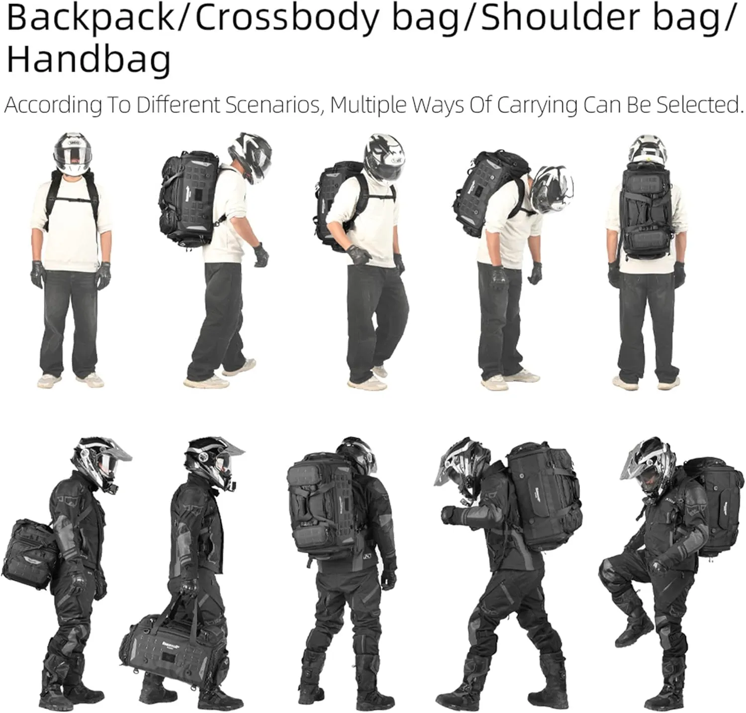 Rhinowalk Motorcycle Tail Bag - Expandable 50-70L Travel Luggage, Sport Saddle Bag, Waterproof Helmet Bag with Rain Cover, Backpack & Molle System (Black)
