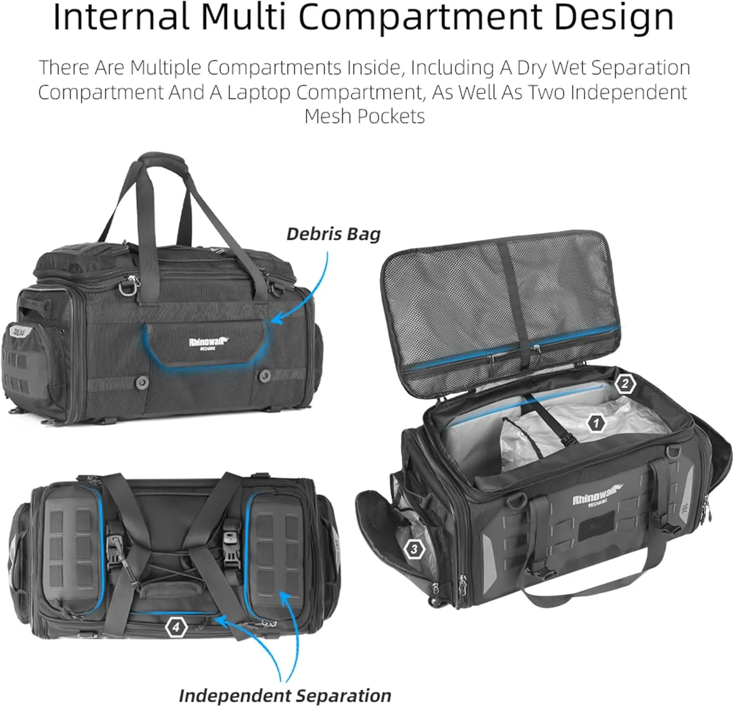 Rhinowalk Motorcycle Tail Bag - Expandable 50-70L Travel Luggage, Sport Saddle Bag, Waterproof Helmet Bag with Rain Cover, Backpack & Molle System (Black)