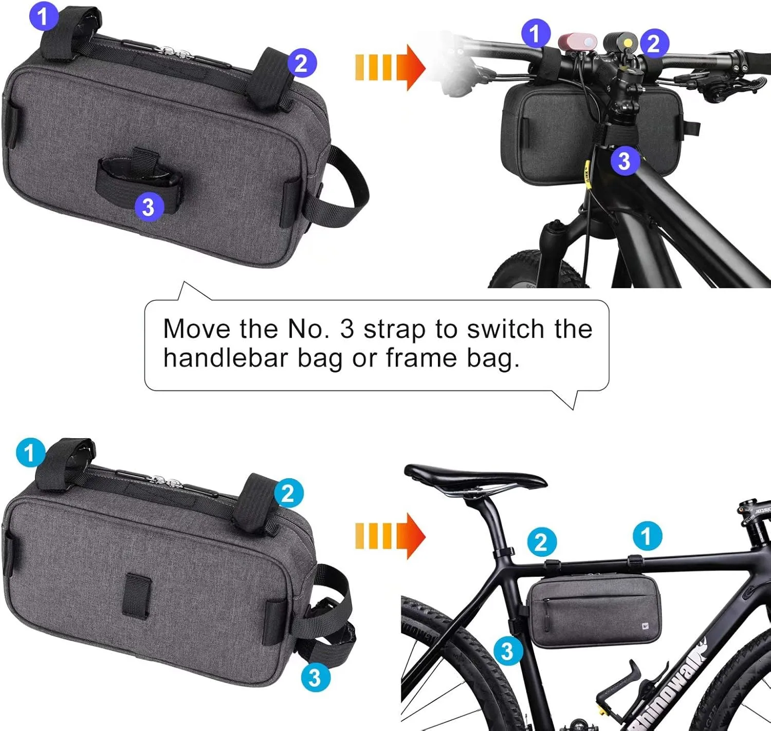Rhinowalk Multifunction Bike Handlebar Bag Front Bag 3L Bicycle Frame Bag Waterproof Shoulder Bag Handbag Waist Bag