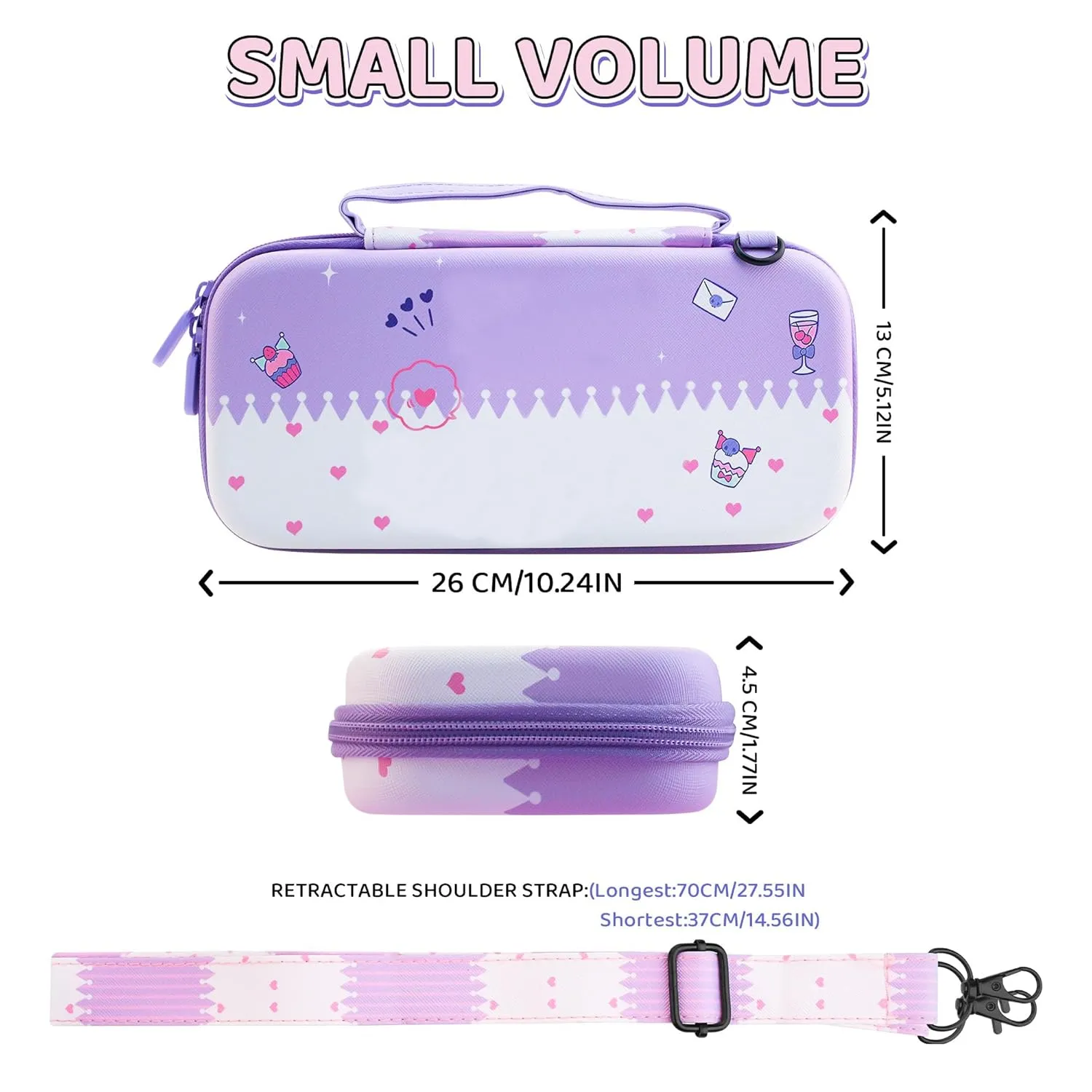 RHOTALL Purple Rabbit Carrying Case Set for Nintendo Switch with 10 Slots,Cute Portable Travel Bag Accessories with Protective Soft Cover Case,Screen Protector, Adjustable Strap, 2PCS Thumb Grips