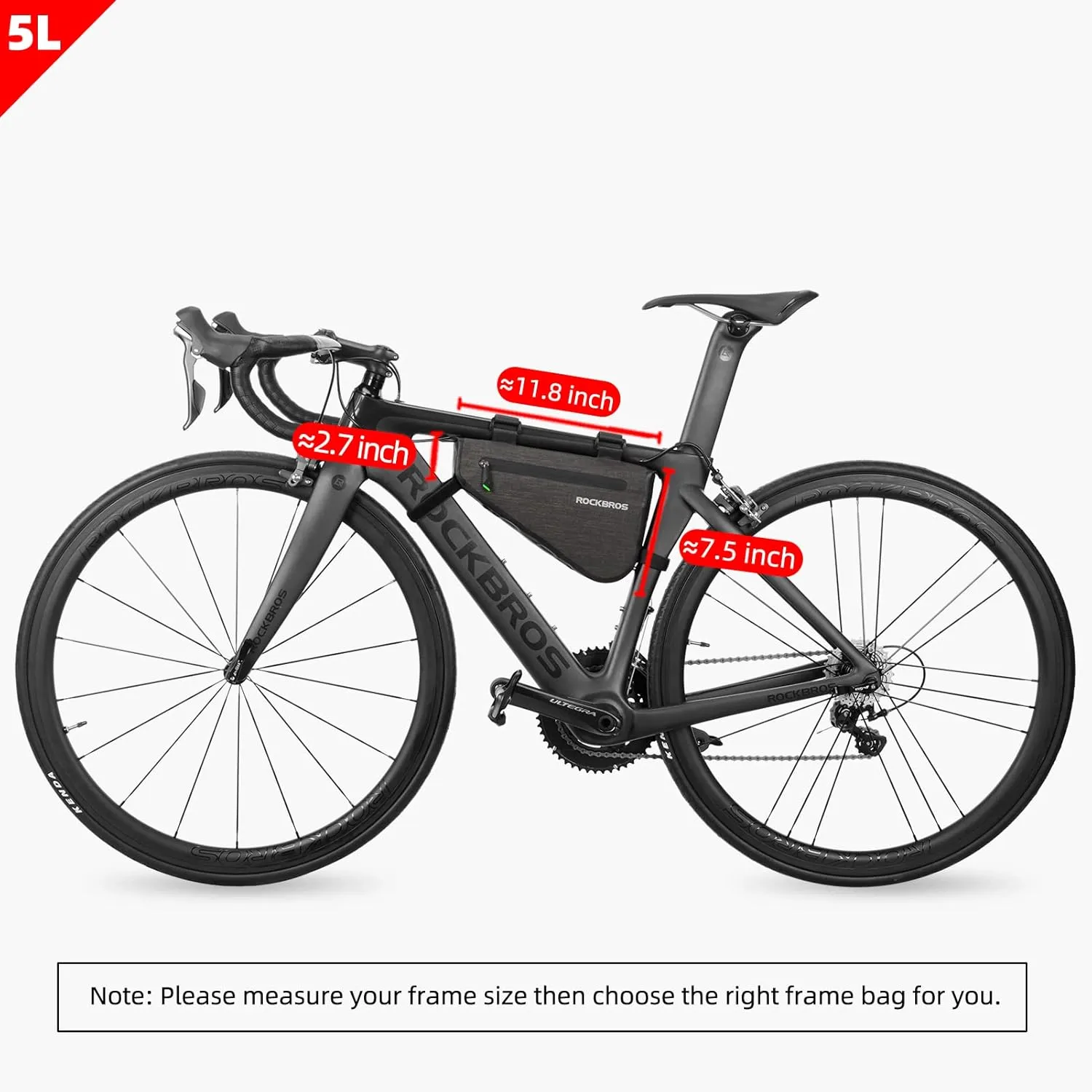 ROCKBROS 5L Bike Bicycle Frame Bag Waterproof Bikepacking Bike Bag Triangle Frame Bag Large Bike Storage Bag Under Frame 5L